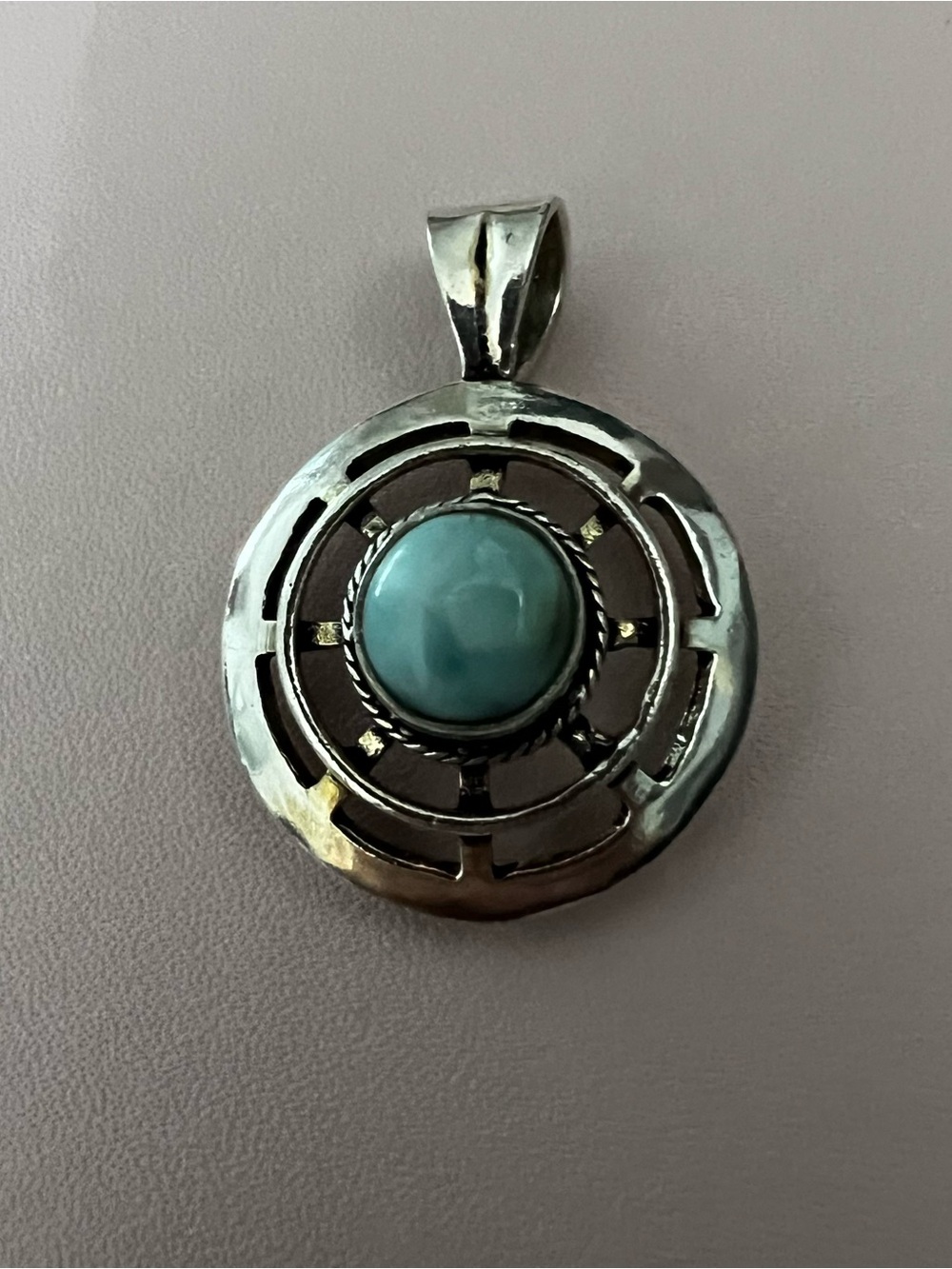 Silver Pendant Necklace with Larimar Stone. stamped 925.